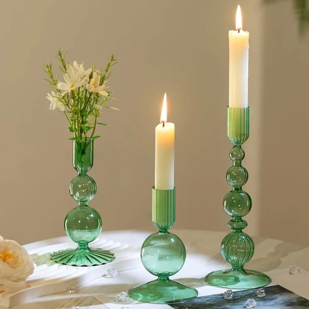 3Pcs Glass Candlestick Holders Glass Taper Candle Holders Groovy Wavy Elegant Candle Stick for Home Party Decoration