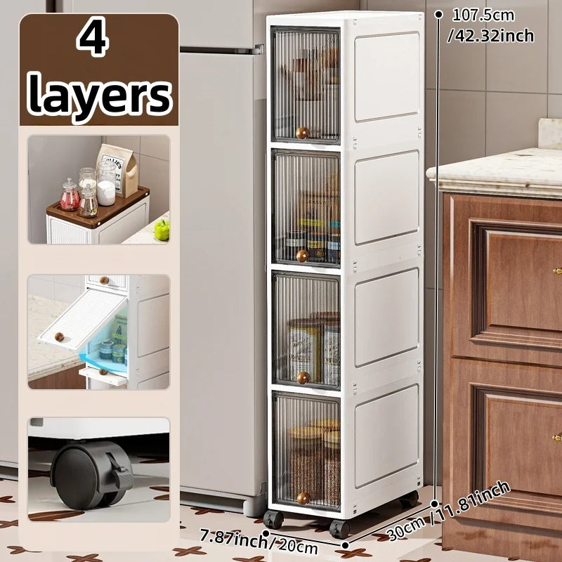 Slim Cabinet 20cm Wide Rolling Storage 2-6 Tiers Large Capacity Space-Saving Heavy-Duty for Kitchen Living Room Bedroom