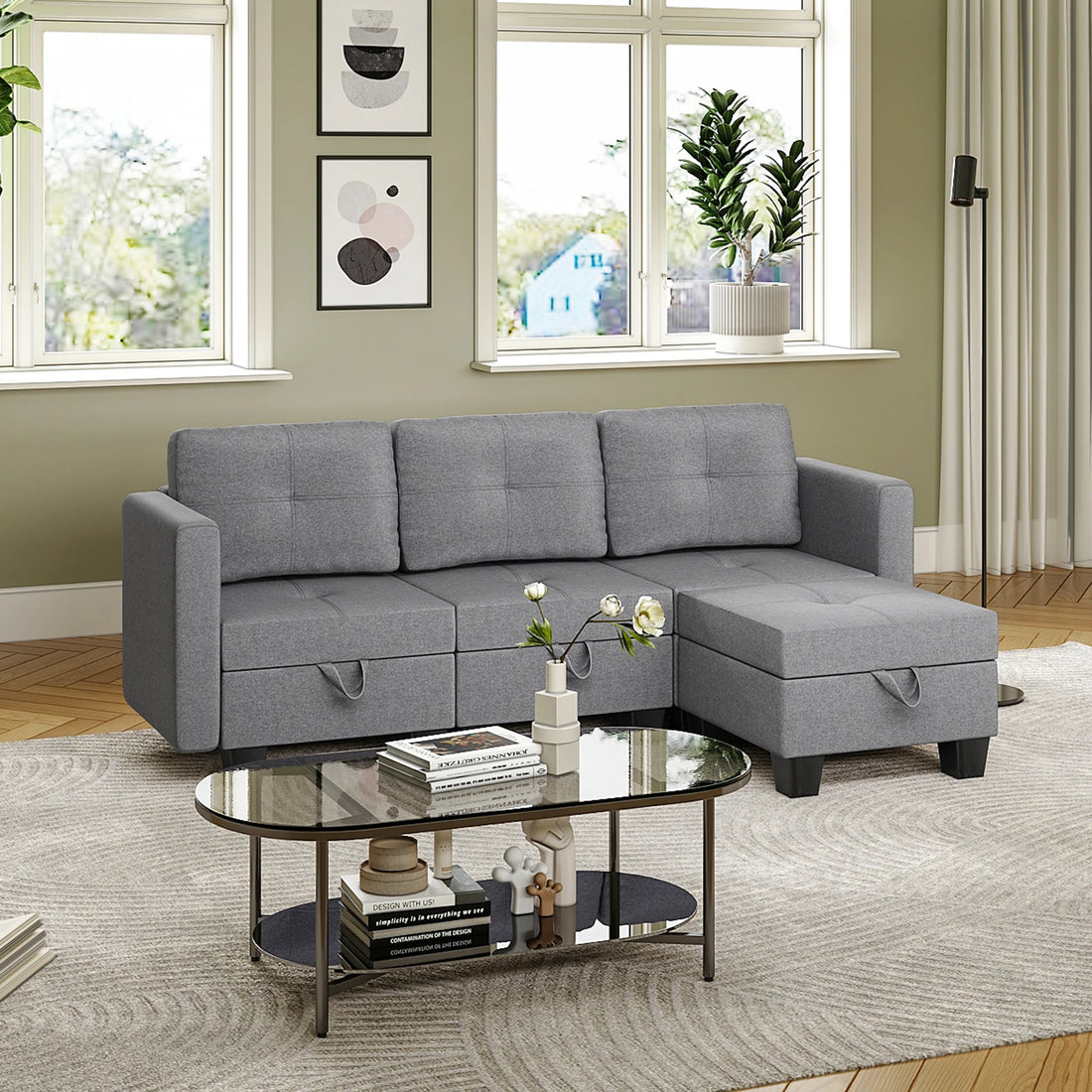 Fabric Modular Sofas with Upholstered Cushion and Removable Back Cushion Covers, Modern Sectional Sofa for Living Room