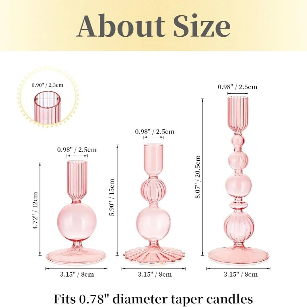 3Pcs Glass Candlestick Holders Glass Taper Candle Holders Groovy Wavy Elegant Candle Stick for Home Party Decoration