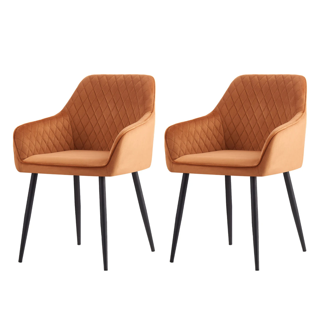 Set of 2 Dining Chairs Velvet/Faux Suede/Faux Leather Armchairs with Armrest Backrest Upholstered Seat Black Metal Legs