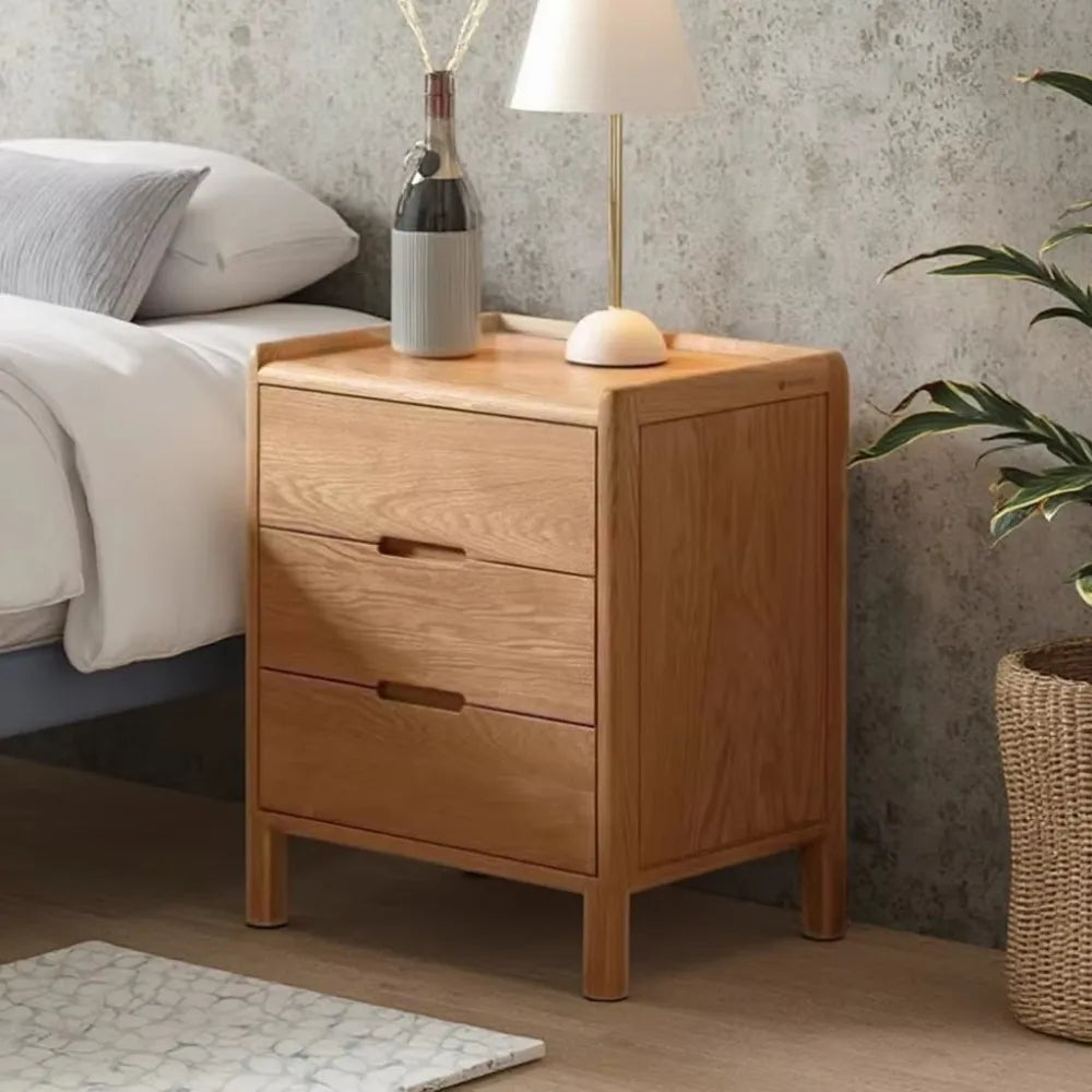 China Factory Sale Various Little Cupboard Log Color Oak Compact Small Hotel - Style Stable 3 - Drawer Bedside Table