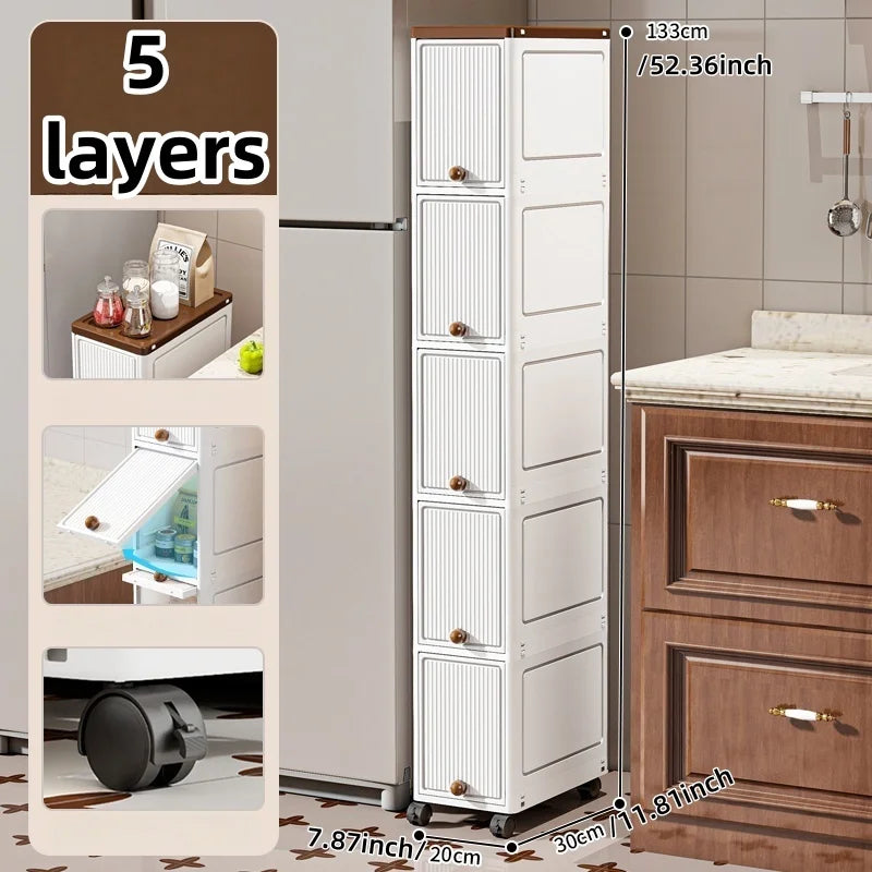 Slim Cabinet 20cm Wide Rolling Storage 2-6 Tiers Large Capacity Space-Saving Heavy-Duty for Kitchen Living Room Bedroom