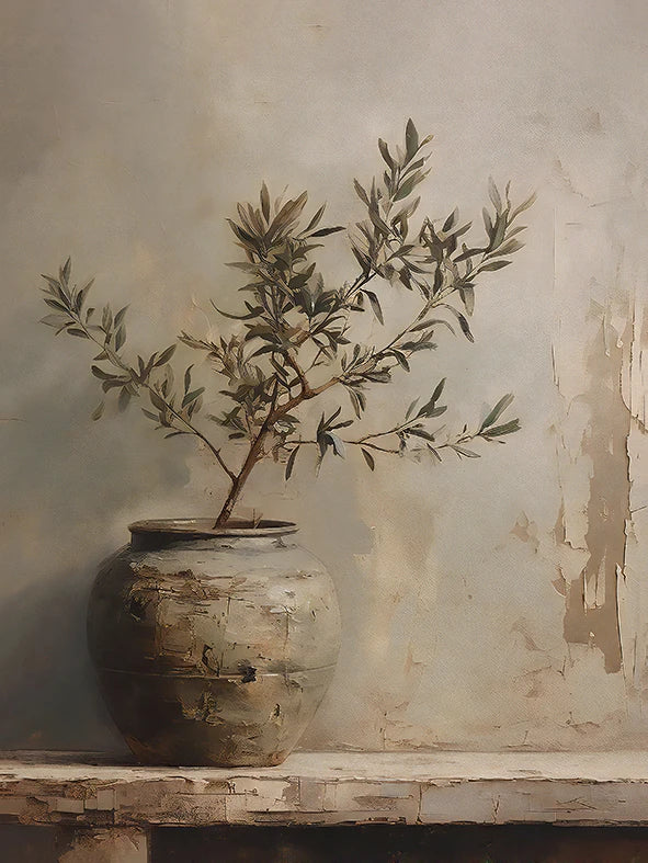 Retro Elegant Olive Tree and Lemon Canvas Poster Vase Wall Art Poster Perfect Gift for Living Room Bedroom Dormitory Home Decor