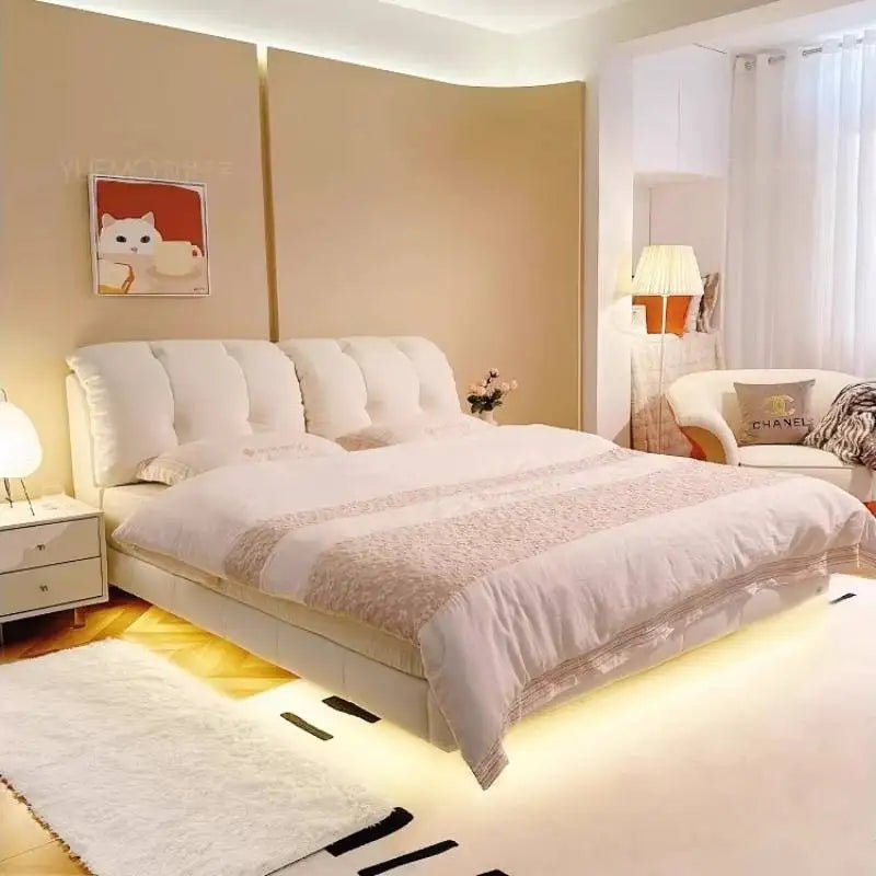 Nordic Waterproof Decoration Bed Girls Support Cute Floating Adults Queen Bed Modern Luxury Couples Camas Bedroom Furniture