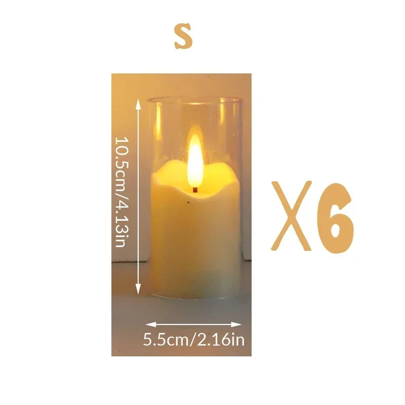 6Pcs Led Flameless Electric Candles Lamp Acrylic Glass Battery Flickering Fake Tealight Candle Bulk for Wedding Christmas