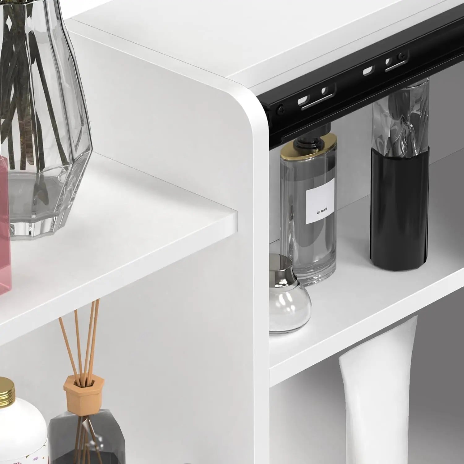 Dressing Table with 6 Drawers, Vanity Desk with Mirror, Storage Shelves and Stool, Makeup Desk for Bedroom