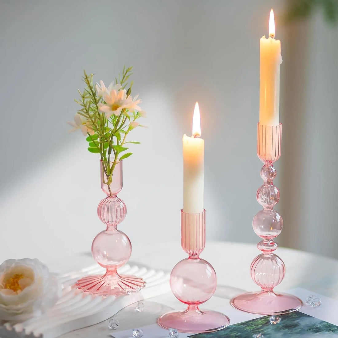 3Pcs Glass Candlestick Holders Glass Taper Candle Holders Groovy Wavy Elegant Candle Stick for Home Party Decoration