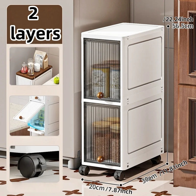 Slim Cabinet 20cm Wide Rolling Storage 2-6 Tiers Large Capacity Space-Saving Heavy-Duty for Kitchen Living Room Bedroom