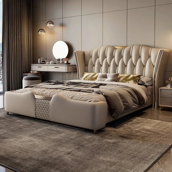 Home Luxury artificial leather 150x200 180x200 200x220 cm Double bed 2 people bedroom beds frames full size bed frame furniture