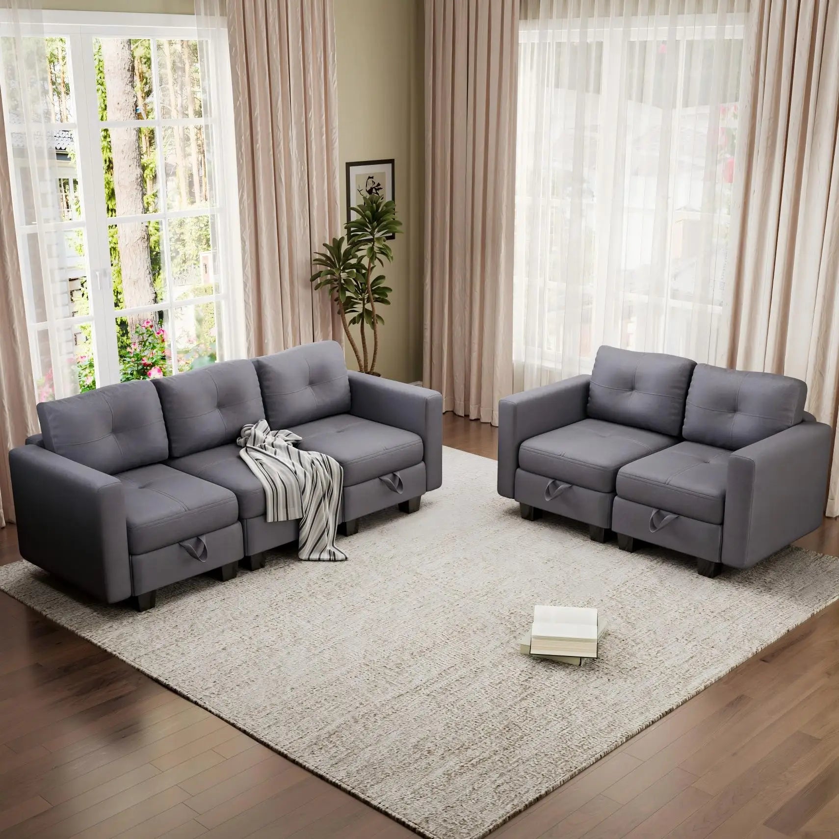 Fabric Modular Sofas with Upholstered Cushion and Removable Back Cushion Covers, Modern Sectional Sofa for Living Room