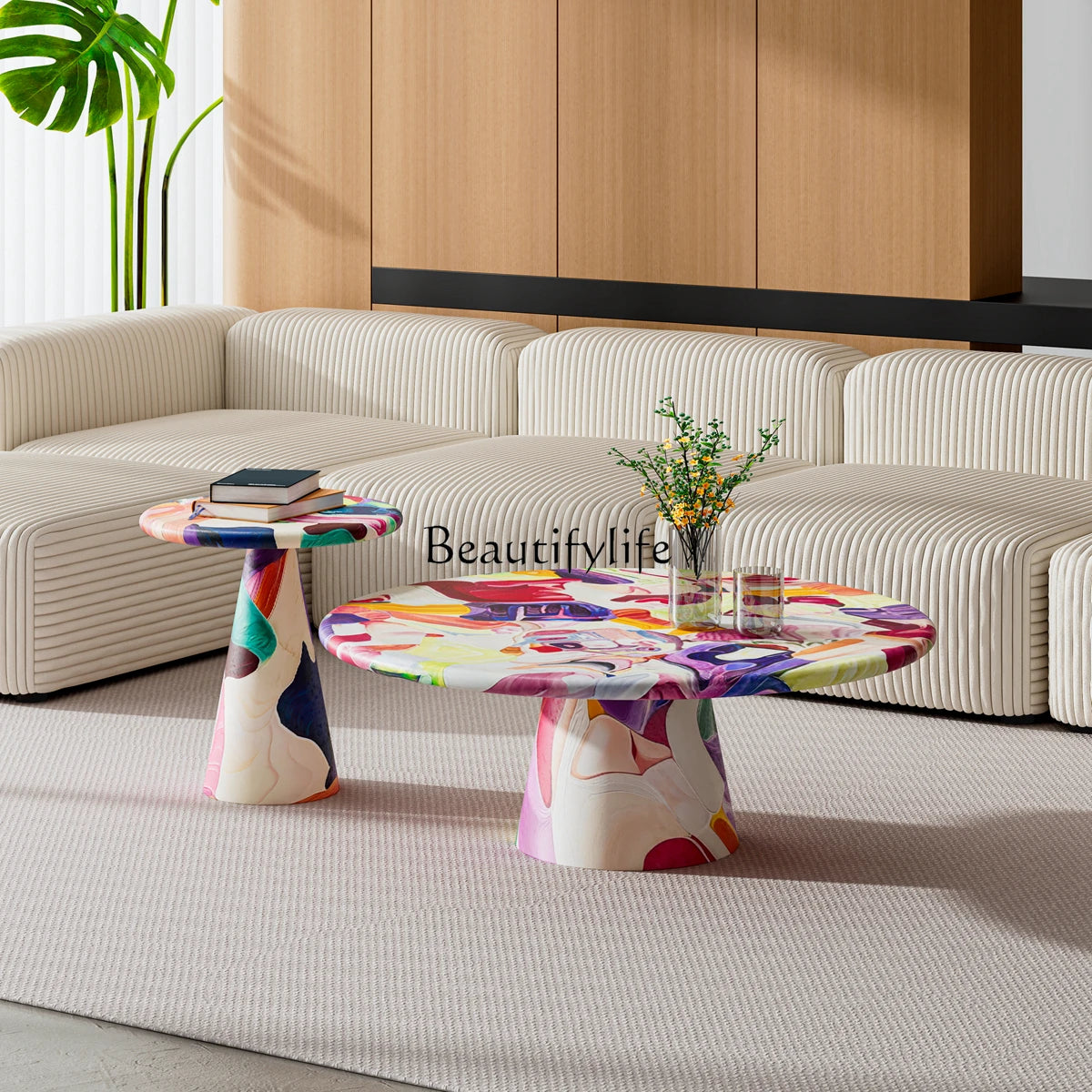 -*Dutch art hand-painted graffiti edge few designer creative hotel living room round coffee table