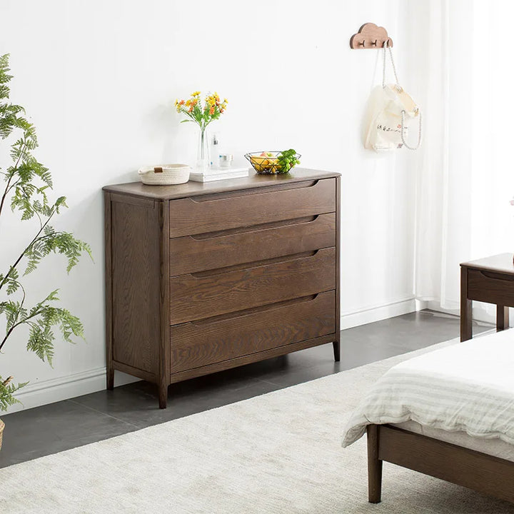 Nordic pure solid wood four-bucket red oak chest storage cabinet