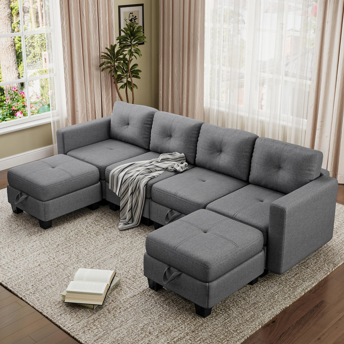 Fabric Modular Sofas with Upholstered Cushion and Removable Back Cushion Covers, Modern Sectional Sofa for Living Room