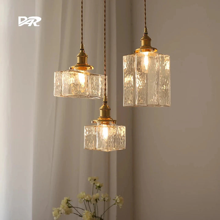Retro Glass Pendant Lights for Ceiling - Vintage Hanging Lamps with Glass Shades, Dining Room, Bedroom & Bedside Lighting