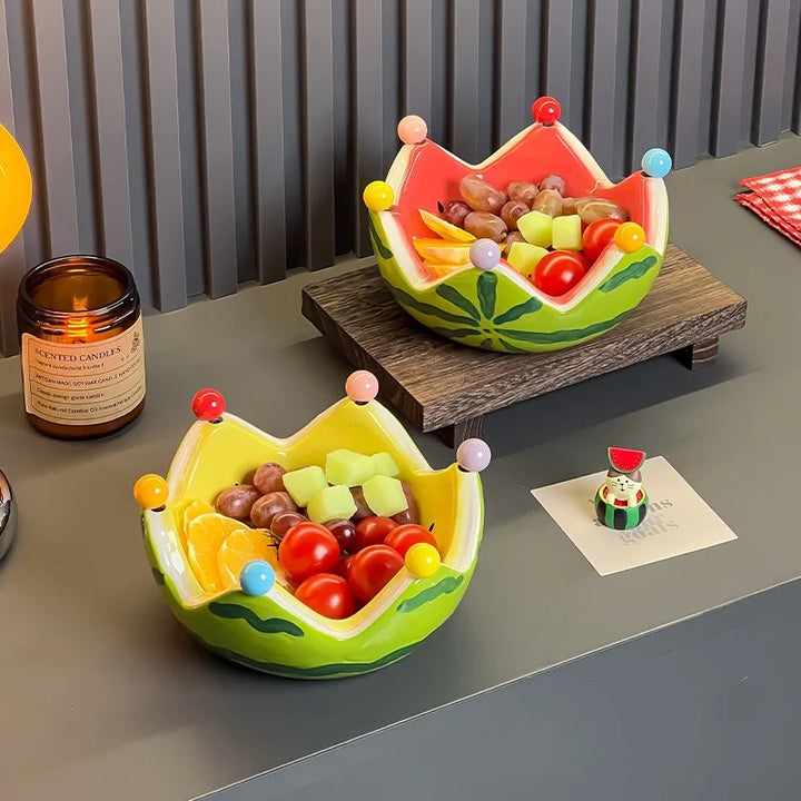 Fruit Bowls Watermelon Fruit Bowl with 6 Stainless Steel Forks Ceramic Serving Dish for Fruits Snacks Salad  Cute Ornaments