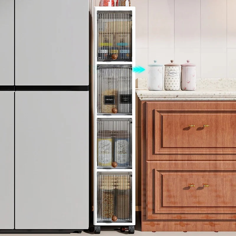 Slim Cabinet 20cm Wide Rolling Storage 2-6 Tiers Large Capacity Space-Saving Heavy-Duty for Kitchen Living Room Bedroom