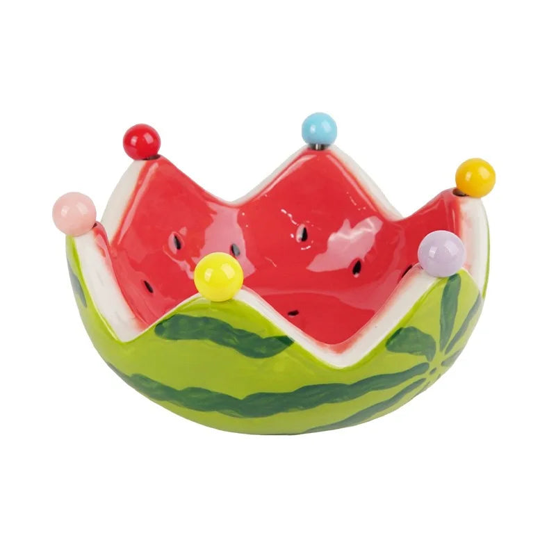 Fruit Bowls Watermelon Fruit Bowl with 6 Stainless Steel Forks Ceramic Serving Dish for Fruits Snacks Salad  Cute Ornaments