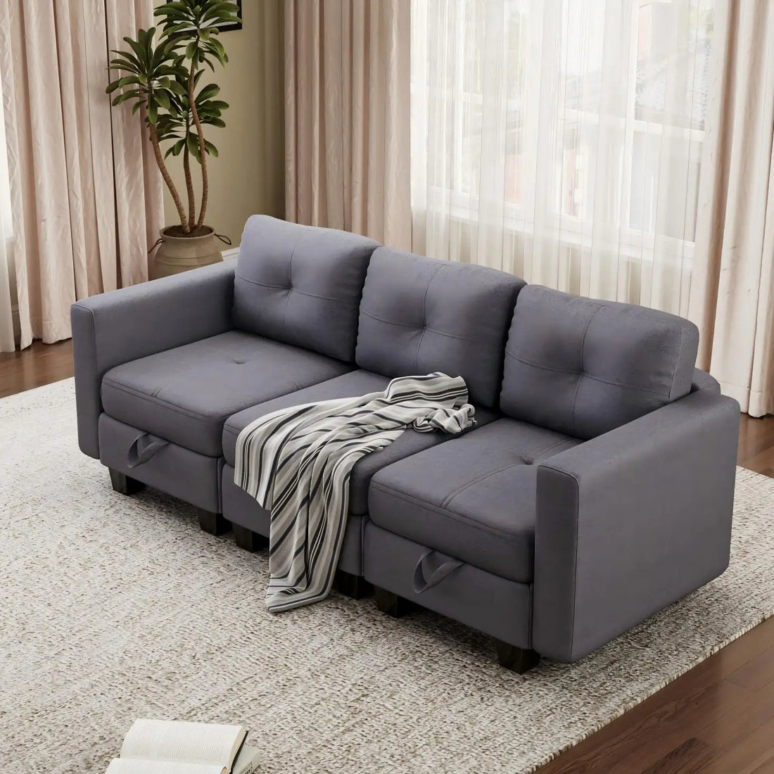 Fabric Modular Sofas with Upholstered Cushion and Removable Back Cushion Covers, Modern Sectional Sofa for Living Room