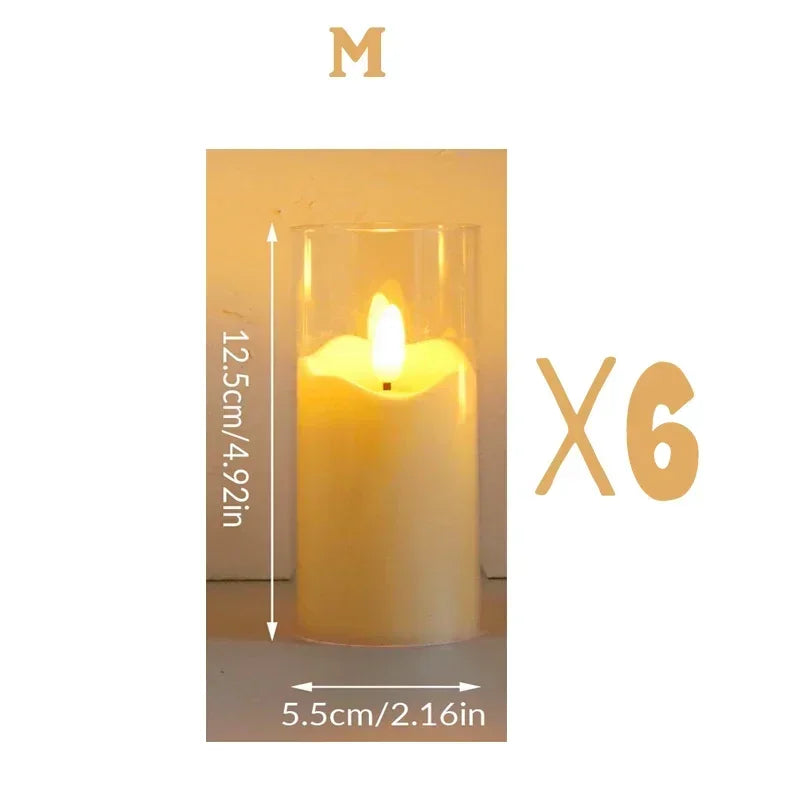 6Pcs Led Flameless Electric Candles Lamp Acrylic Glass Battery Flickering Fake Tealight Candle Bulk for Wedding Christmas