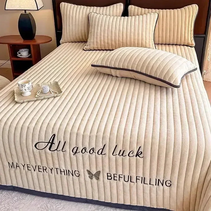 Winter Quilted Thicken Milk Velvet Mattress Cover Dormitory Bedspread Bedsheet Double Queen King Size Bed Sheet Luxury Bed Cover