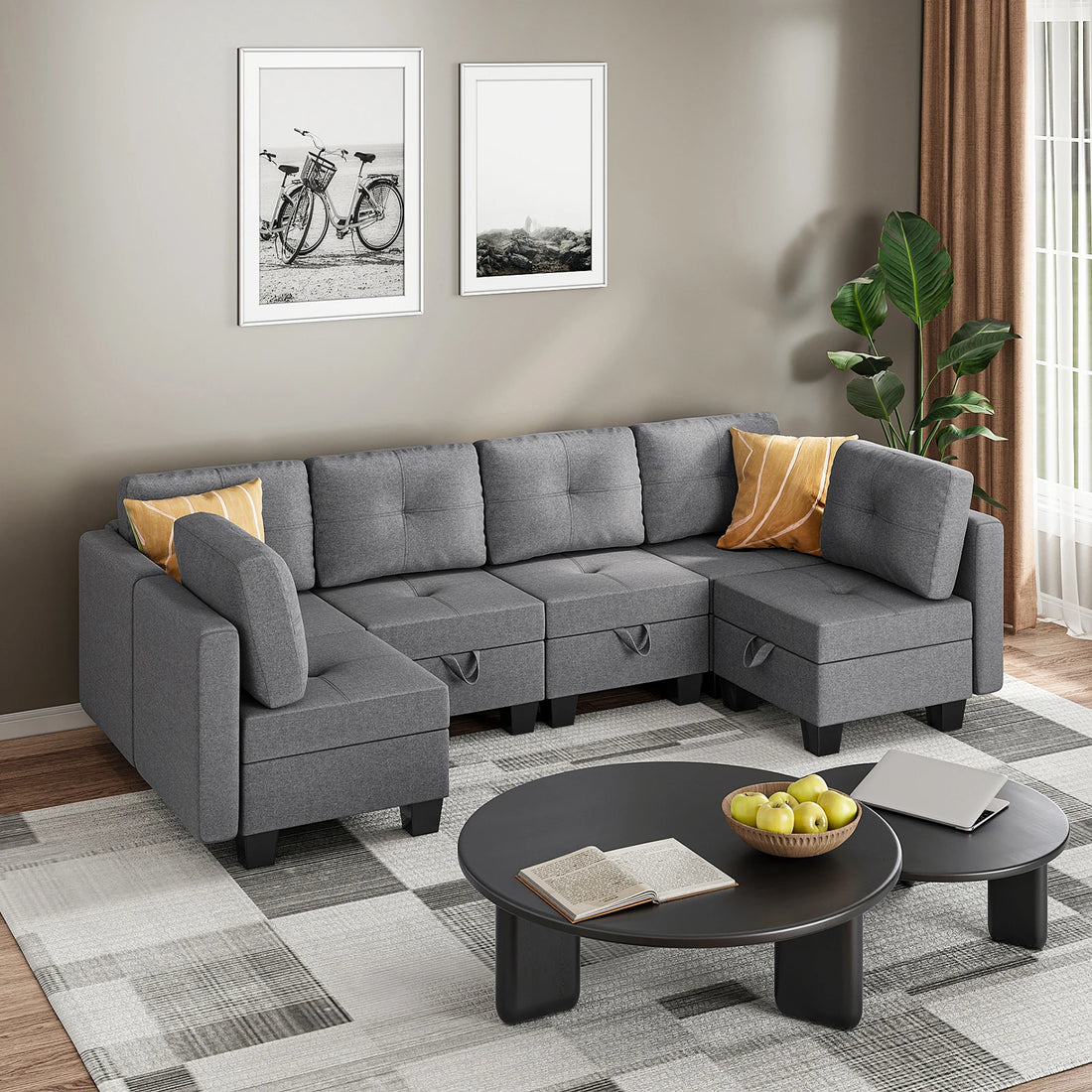 Fabric Modular Sofas with Upholstered Cushion and Removable Back Cushion Covers, Modern Sectional Sofa for Living Room