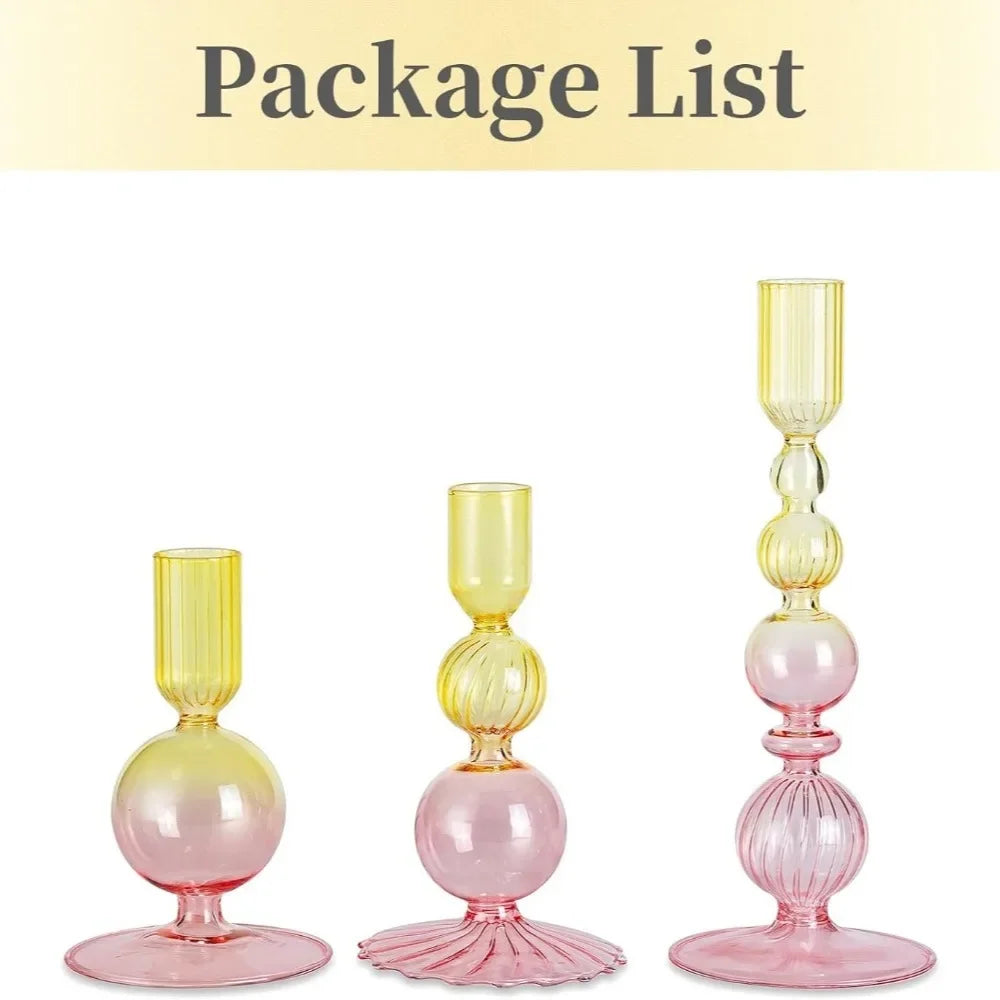 3Pcs Glass Candlestick Holders Glass Taper Candle Holders Groovy Wavy Elegant Candle Stick for Home Party Decoration