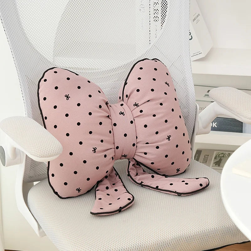 Pink bow ribbon couch pillow imitation rabbit fur comfortable car seat cushion ins style simple all-match back cushion