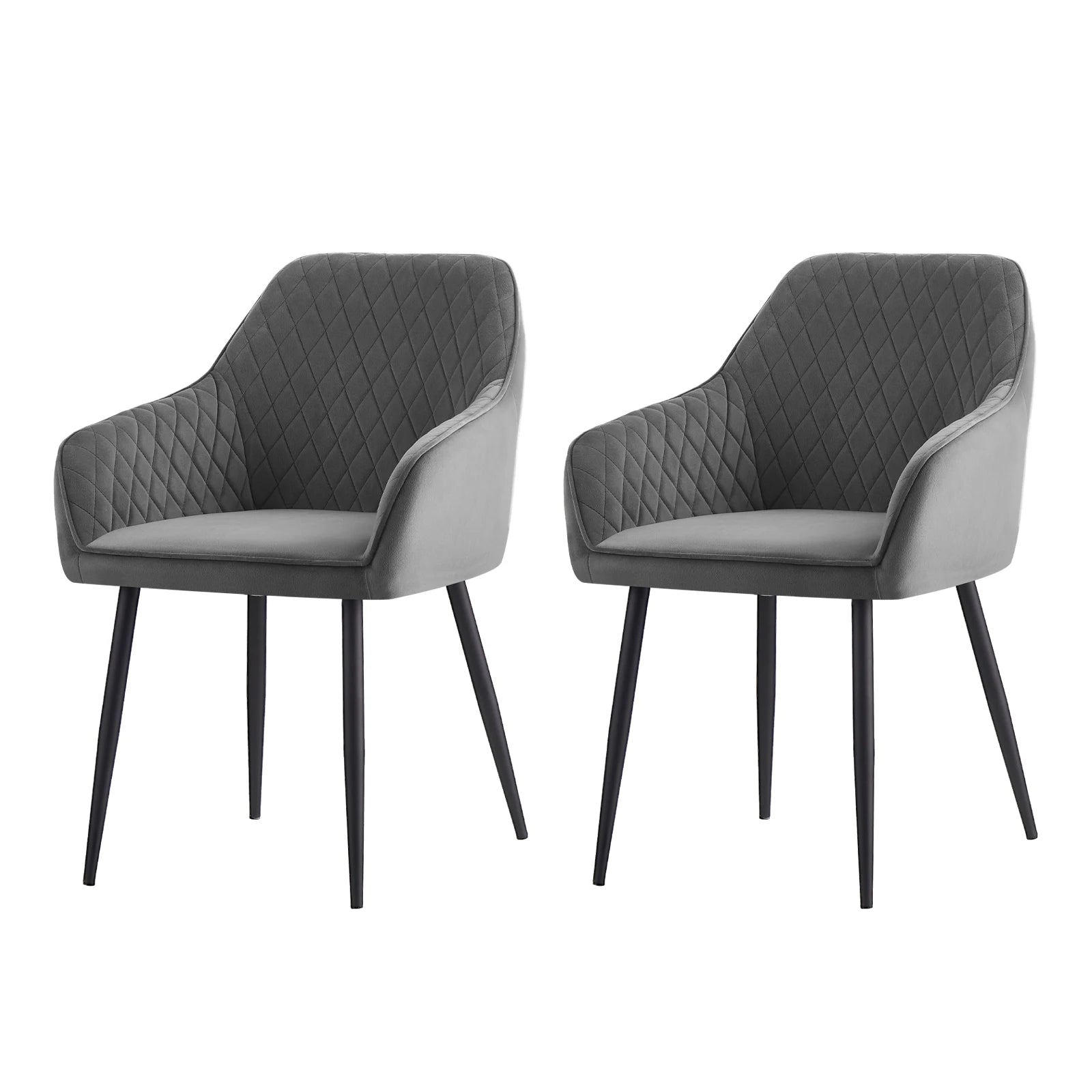 Set of 2 Dining Chairs Velvet/Faux Suede/Faux Leather Armchairs with Armrest Backrest Upholstered Seat Black Metal Legs