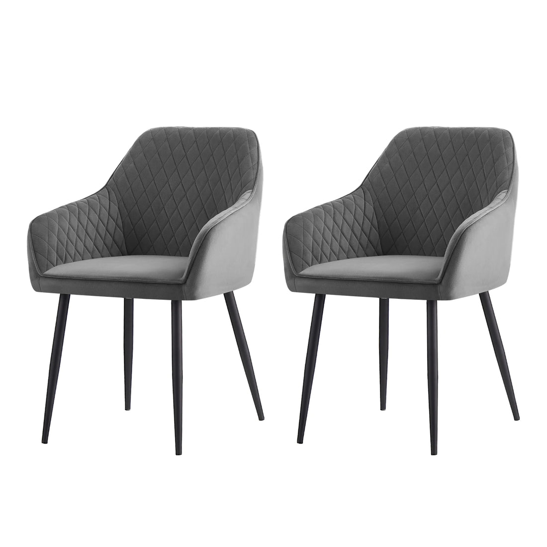 Set of 2 Dining Chairs Velvet/Faux Suede/Faux Leather Armchairs with Armrest Backrest Upholstered Seat Black Metal Legs