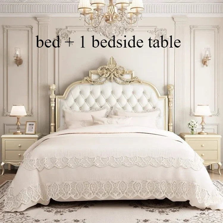 Apartment Solid Wood Bed Light Luxury High End American Style Twin Confortable Bed Design Wedding Master Bedroom Lit Furniture