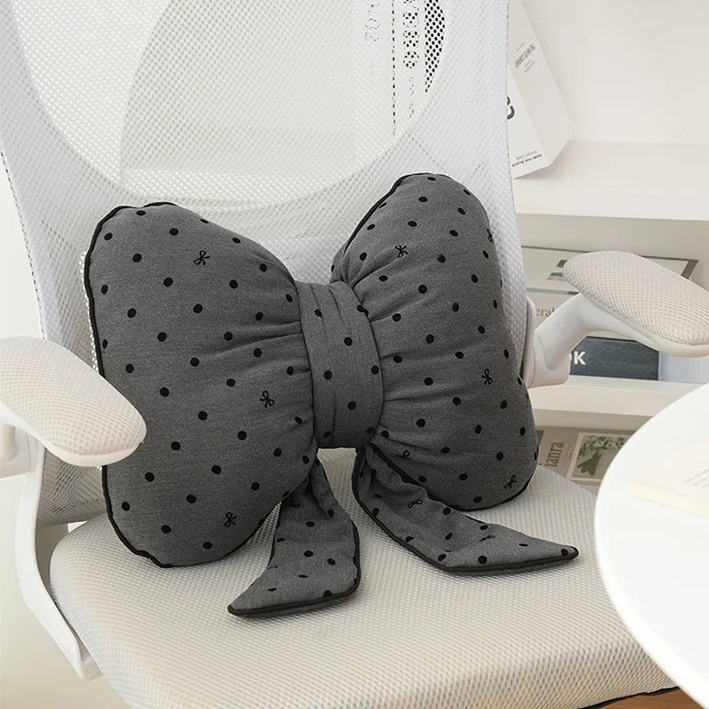 Pink bow ribbon couch pillow imitation rabbit fur comfortable car seat cushion ins style simple all-match back cushion