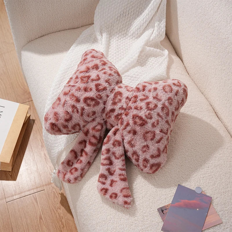Pink bow ribbon couch pillow imitation rabbit fur comfortable car seat cushion ins style simple all-match back cushion