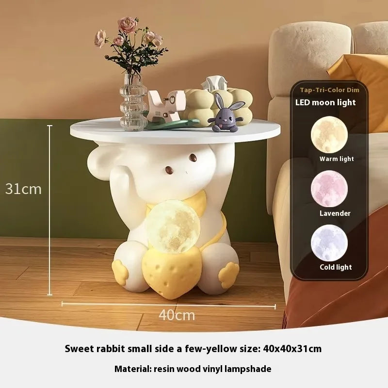 Modern Cream Rabbit Side Table for Living Room Bedroom Resin Creative Wind TV Stand Ornament Sofa Shelf Anniversary