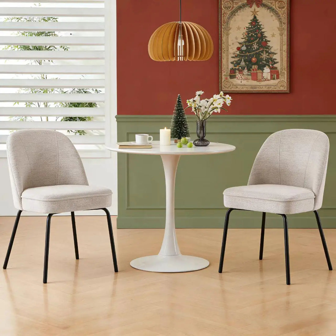 AINPECCA Linen Fabric Dining Chairs Set 2 High-Resilience Spring Cushion Ergonomic Curved Backrest for Comfortable Seati