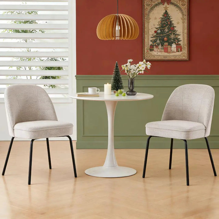 AINPECCA Linen Fabric Dining Chairs Set 2 High-Resilience Spring Cushion Ergonomic Curved Backrest for Comfortable Seati