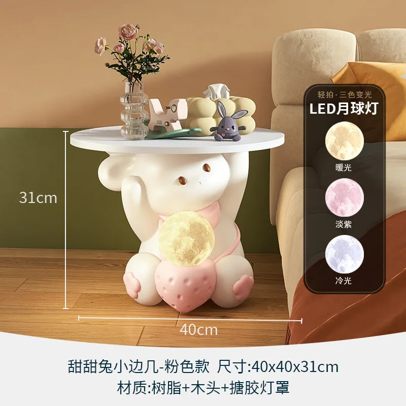 Modern Cream Rabbit Side Table for Living Room Bedroom Resin Creative Wind TV Stand Ornament Sofa Shelf Anniversary