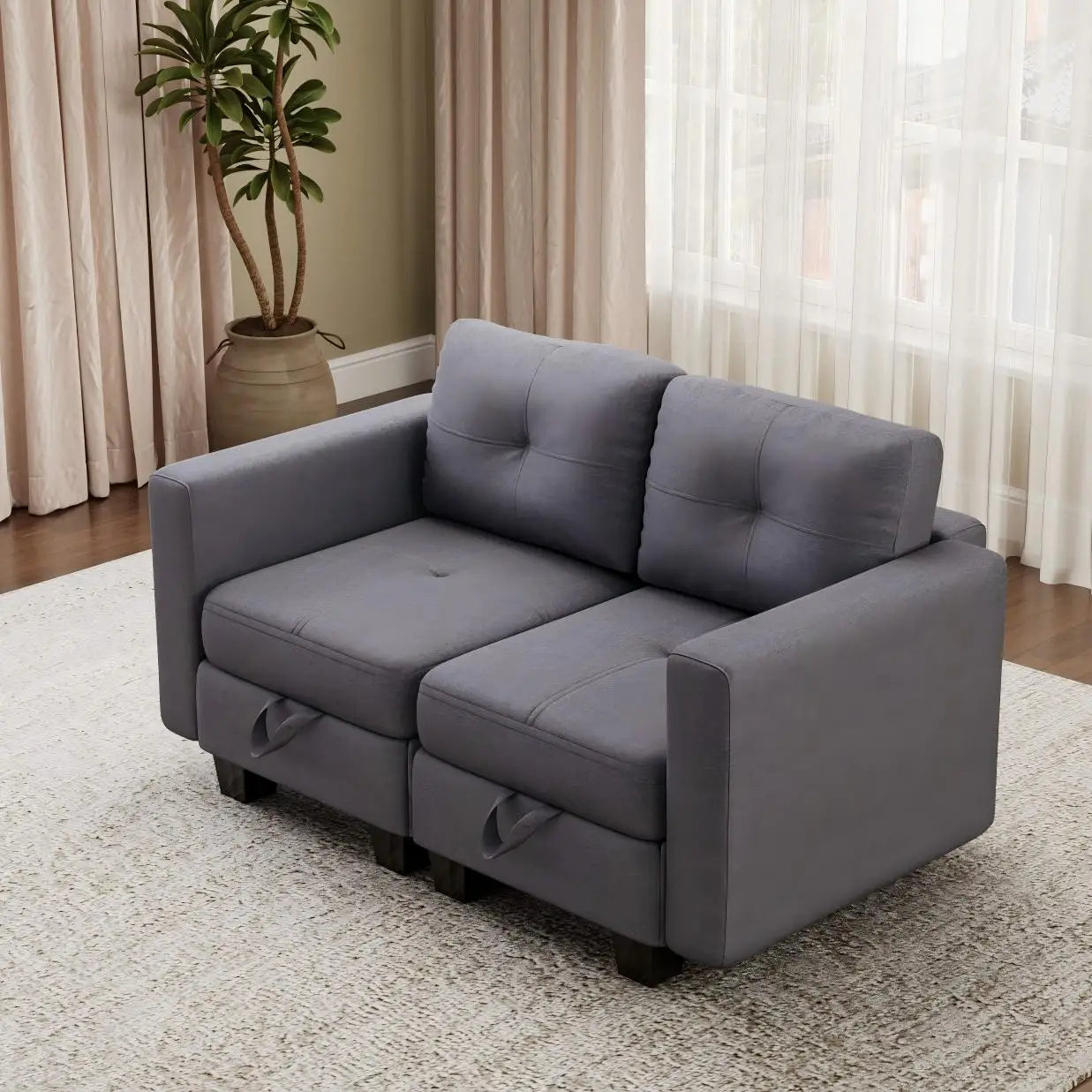 Fabric Modular Sofas with Upholstered Cushion and Removable Back Cushion Covers, Modern Sectional Sofa for Living Room