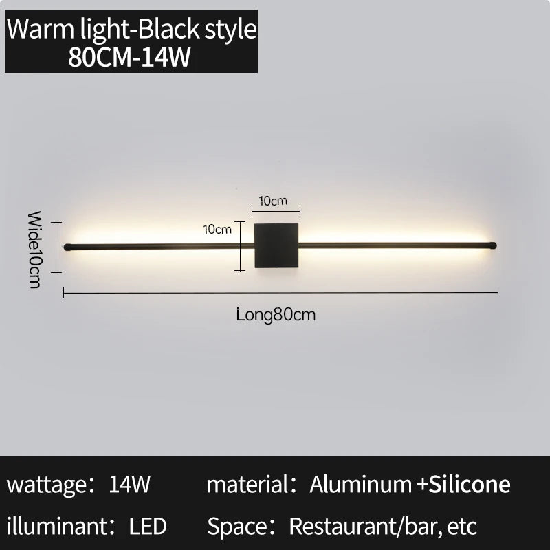 Modern LED Wall Lamp Minimalist Led Light Bedroom Bedside Long Strip Wall Sconces Living Room Sofa Home Indoor Lighting Fixture
