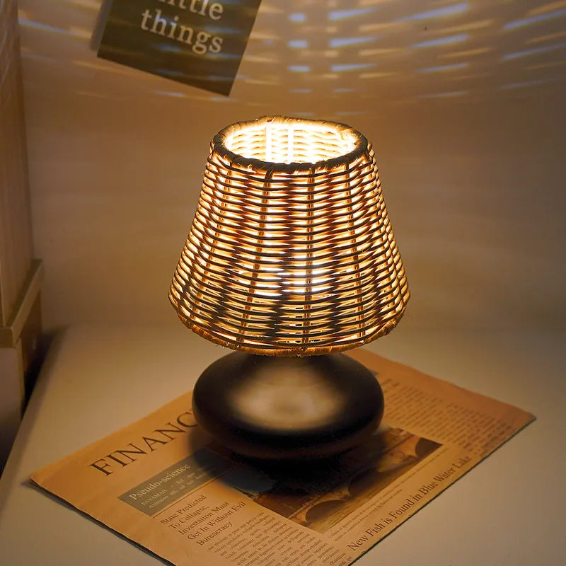Led Table Lamp Hand-woven Bamboo Lampshade Bedside Lamp Boho Nightstand Usb Plug Desk Light For Bedroom Living Room Coffee House