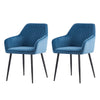 Set of 2 Dining Chairs Velvet/Faux Suede/Faux Leather Armchairs with Armrest Backrest Upholstered Seat Black Metal Legs