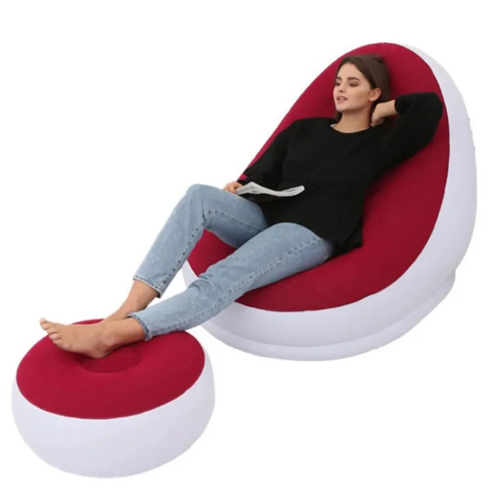 Lazy Inflatable Lounge Chair for Adults Folding Portable Lazy Sofa with Foot Stool Air Couch Sofa for Livingroom and Bedroom