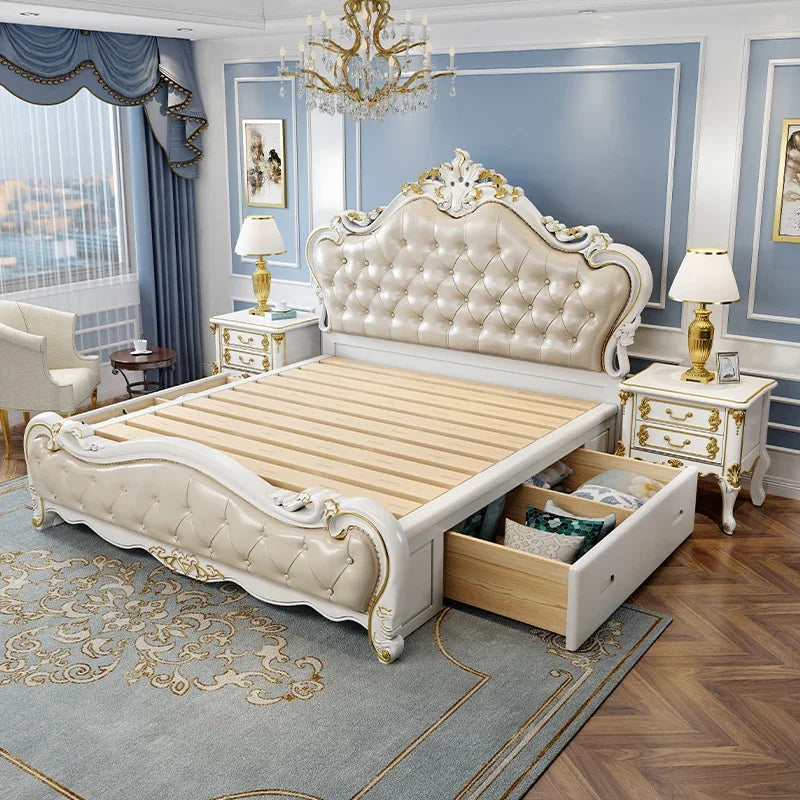 Castle Luxury Bed Modern Sofa Bedroom Frame Massage Bed Double Princess Sleeping Design Wooden Full Muebles Hotel Furniture