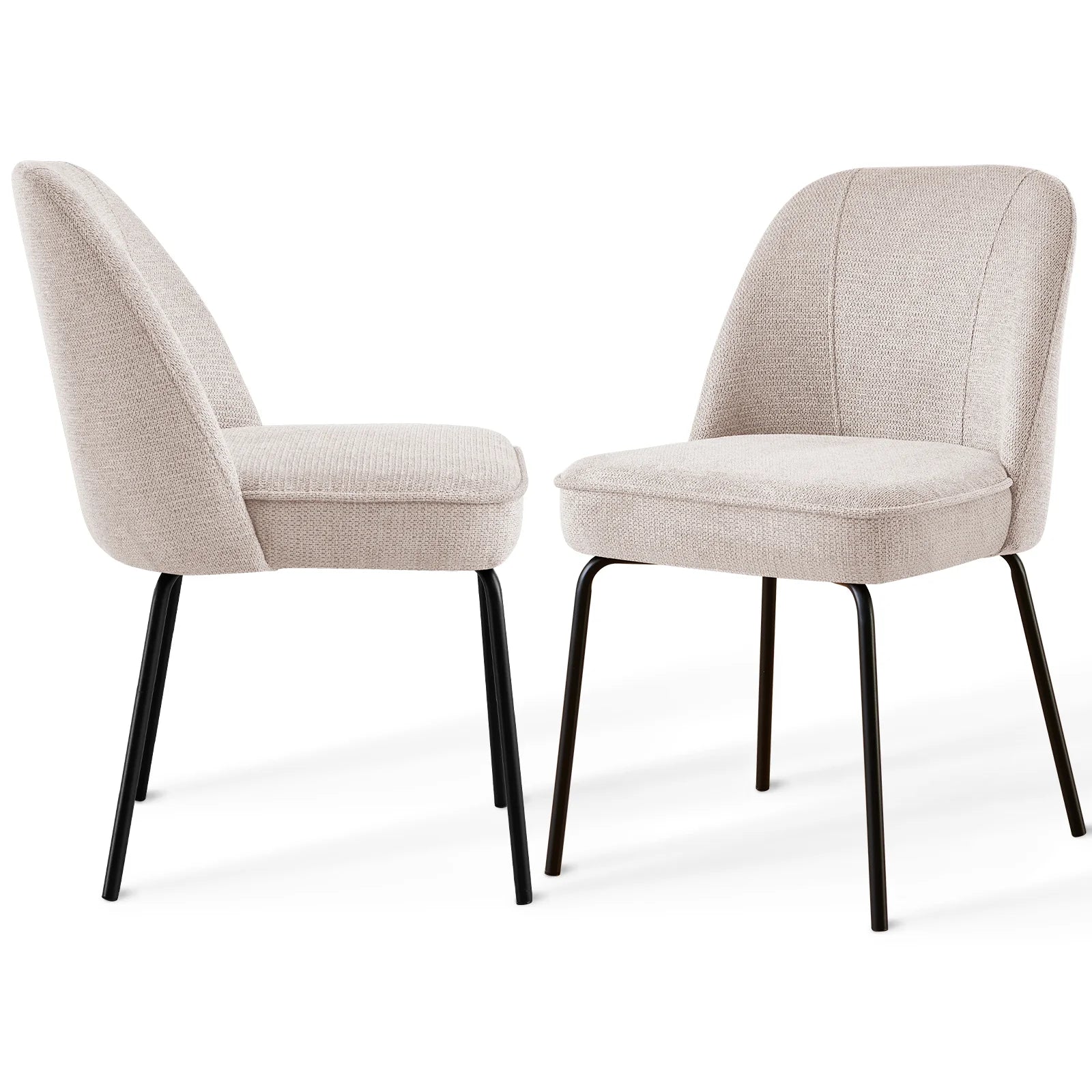 AINPECCA Linen Fabric Dining Chairs Set 2 High-Resilience Spring Cushion Ergonomic Curved Backrest for Comfortable Seati