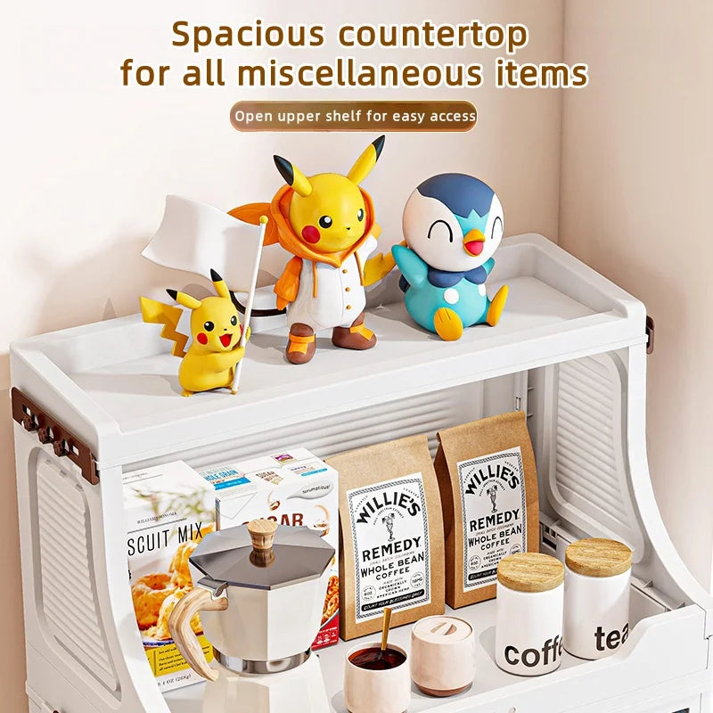 Large Foldable Flip-Top Transparent Storage Cabinet with Wheels - Space-Saving Mobile Organizer for Kitchen Bedroom Living Room