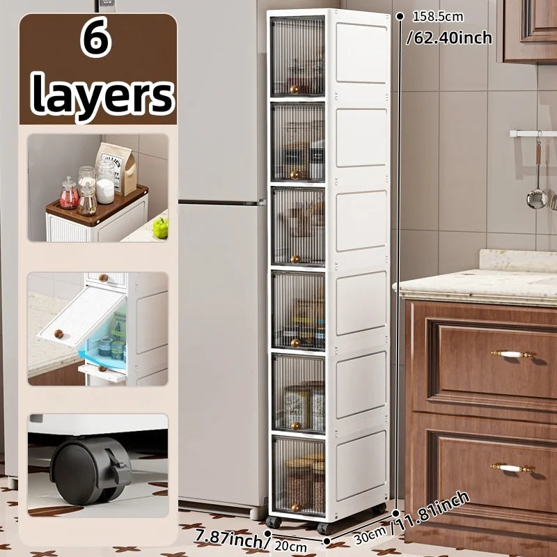 Slim Cabinet 20cm Wide Rolling Storage 2-6 Tiers Large Capacity Space-Saving Heavy-Duty for Kitchen Living Room Bedroom