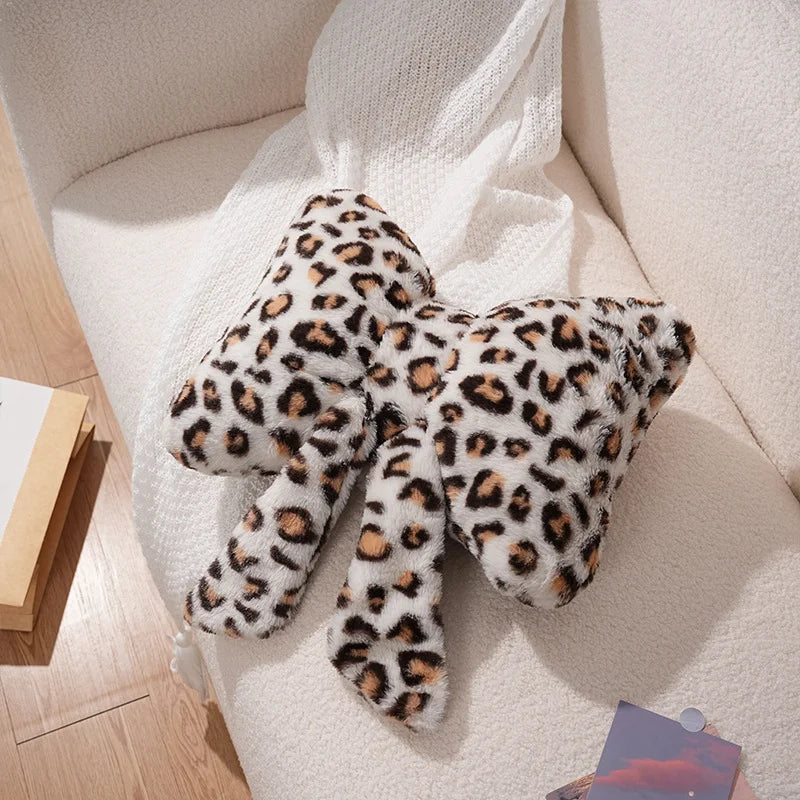 Pink bow ribbon couch pillow imitation rabbit fur comfortable car seat cushion ins style simple all-match back cushion