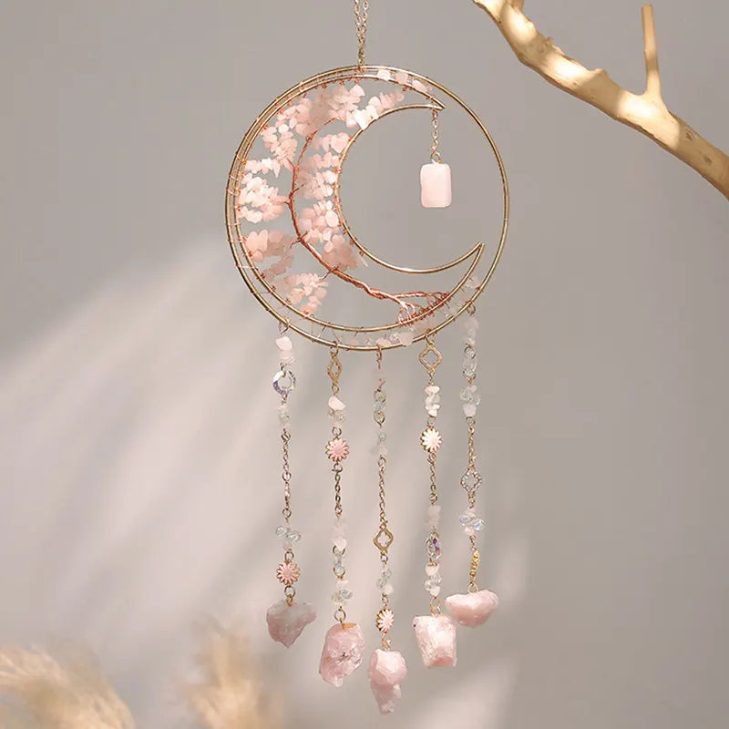 Crystal Sun Catcher Natural Stone Gems Agate Quartz Amethyst Citrine Suncatcher Moon Dream Catchers Hanging Home Decor Gift