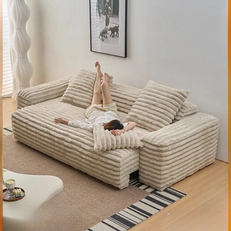 Luxury Corduroy sofa electric retractable sofa bed Wabi Sabi style living room fabric sofa multifunctional straight row Modern