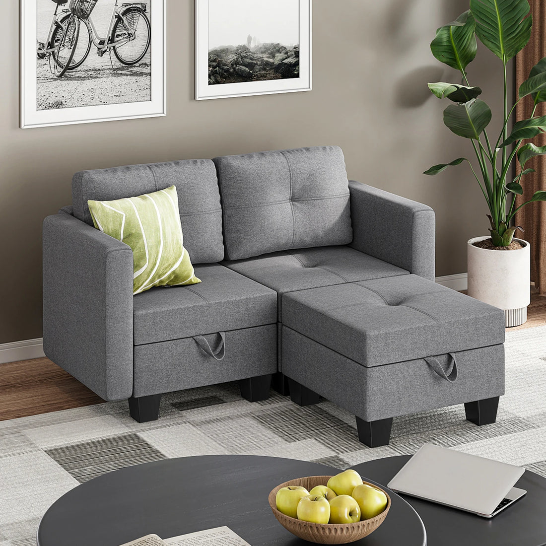 Fabric Modular Sofas with Upholstered Cushion and Removable Back Cushion Covers, Modern Sectional Sofa for Living Room